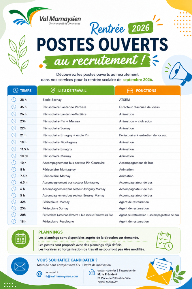 Recrutements 2026 à la CCVM